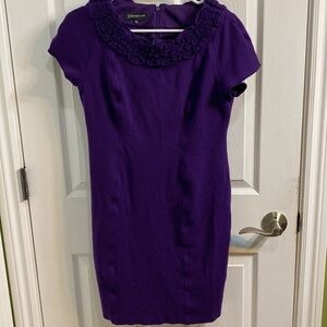 Jones New York Purple Ruffle Evening Dress Back Zip Form Fit Women’s Size 10